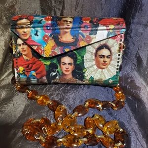 Wood purse inspired by Frida Kahlo. Laser cut and hand made.
